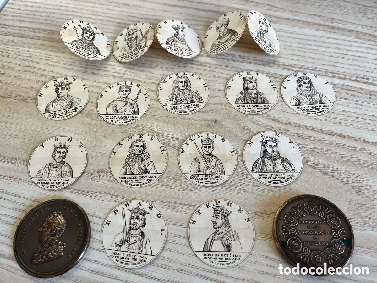 Antiquarische B&uuml;cher: Caja medalla Cronolog&iacute;a de los Reyes de Inglaterra libro circular tipo polvera Constituci&oacute;n