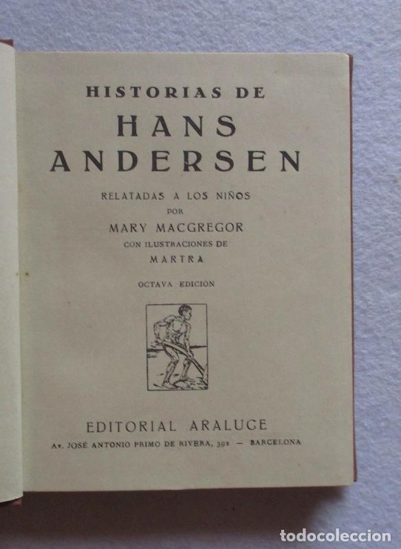 Libros antiguos: HISTORIAS DE HANS ANDERSEN - ED.&nbsp;ARALUCE 1914 - Foto 2