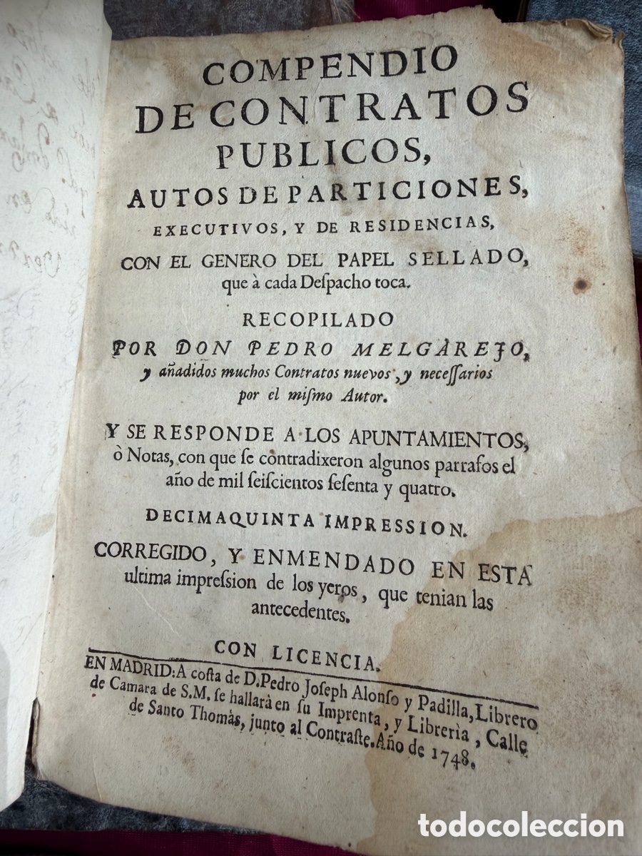 Libros antiguos: Libro compendio contratos p&uacute;blicos pergamino 1749