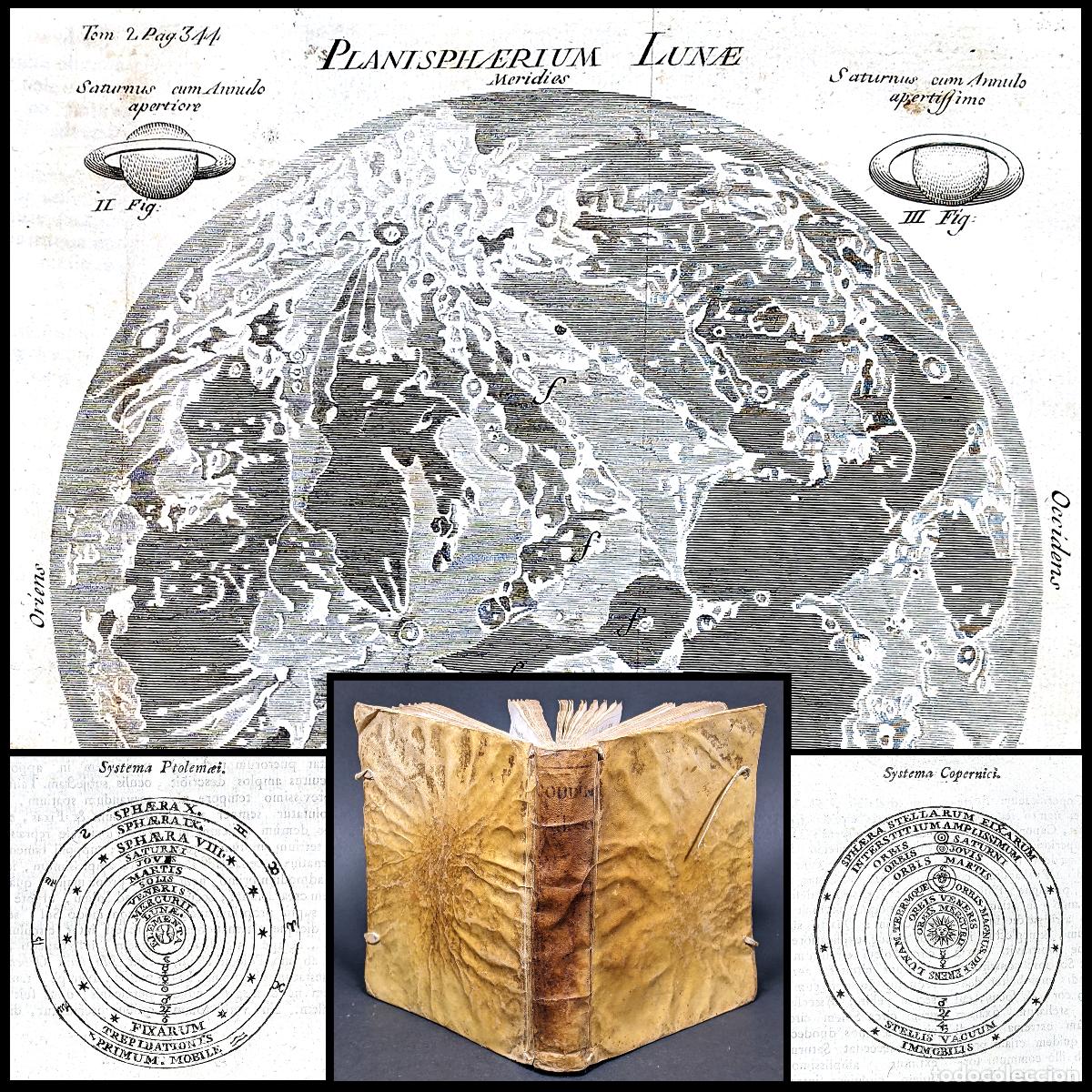 Old books: A&ntilde;o 1785 Cop&eacute;rnico Ptolomeo Mapa de la Luna Eclipses Astronom&iacute;a Esfera Armilar Grabados Castellano