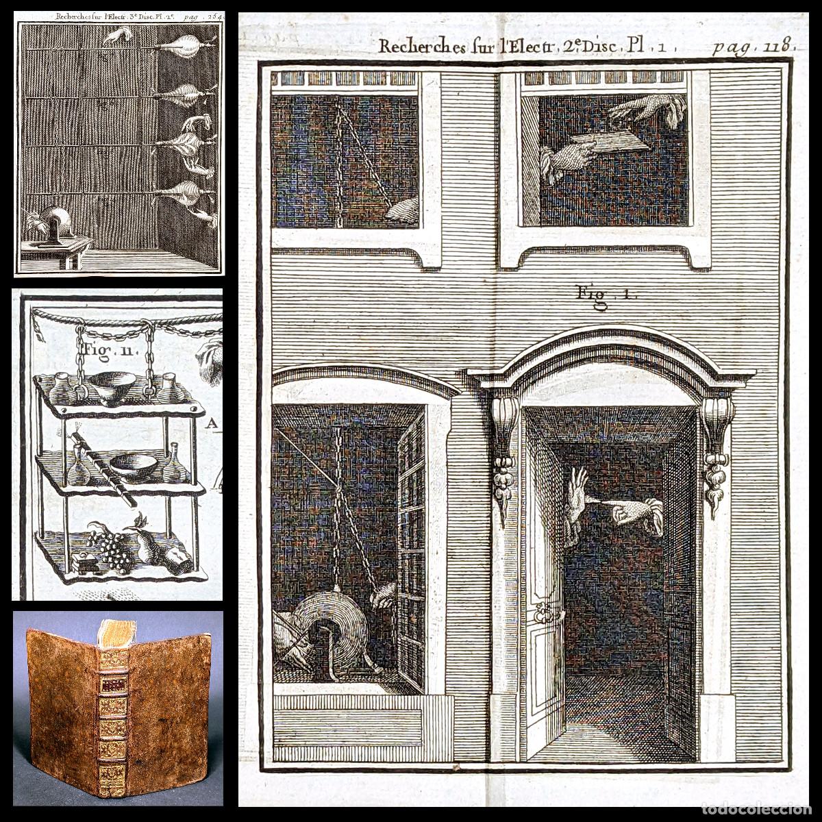 Old books: A&ntilde;o 1753 Sobre las causas de los fen&oacute;menos el&eacute;ctricos Nollet Efectos Plantas Ciencia 8 Grabados