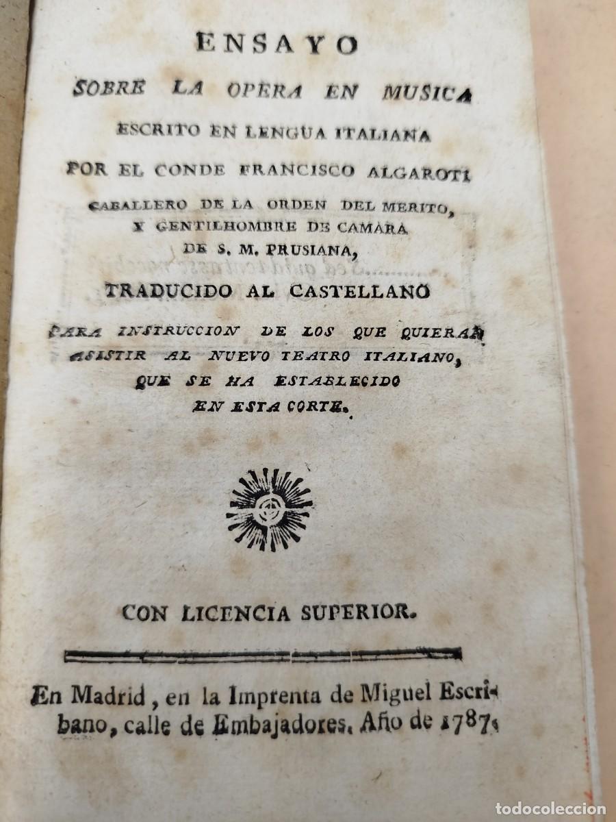Libros antiguos: ENSAYO SOBRE LA OPERA EN LA MUSICA 1787
