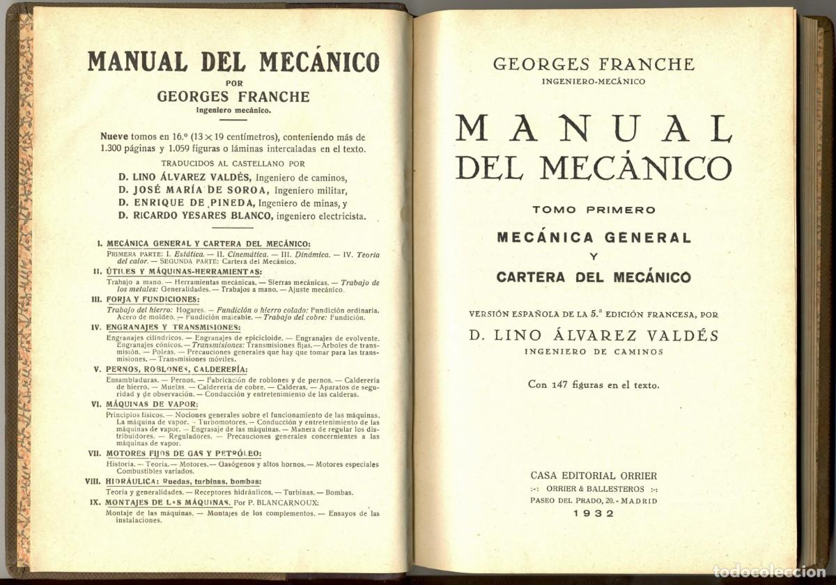 Libros antiguos: MANUAL DEL MEC&Aacute;NICO I - 1932 - Foto 2
