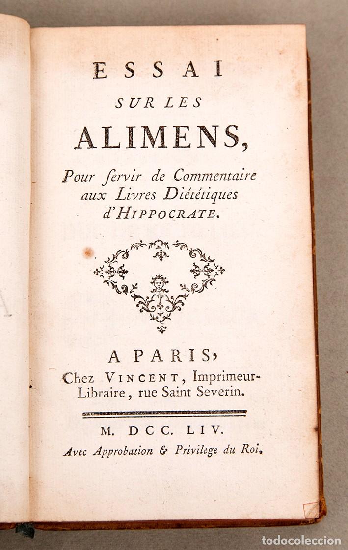 Libros antiguos: Hippocrate - Essai sur les aliments - 1754