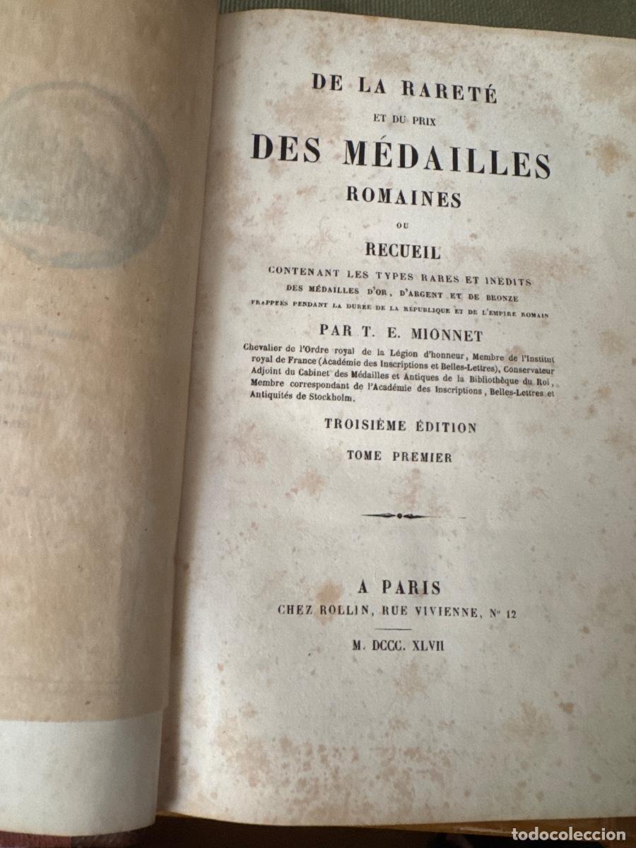 Libros antiguos: Libro antiguo de numism&aacute;tica romana. Mionnet: De la raret&eacute; et du prix des m&eacute;dailles romaines. 1847