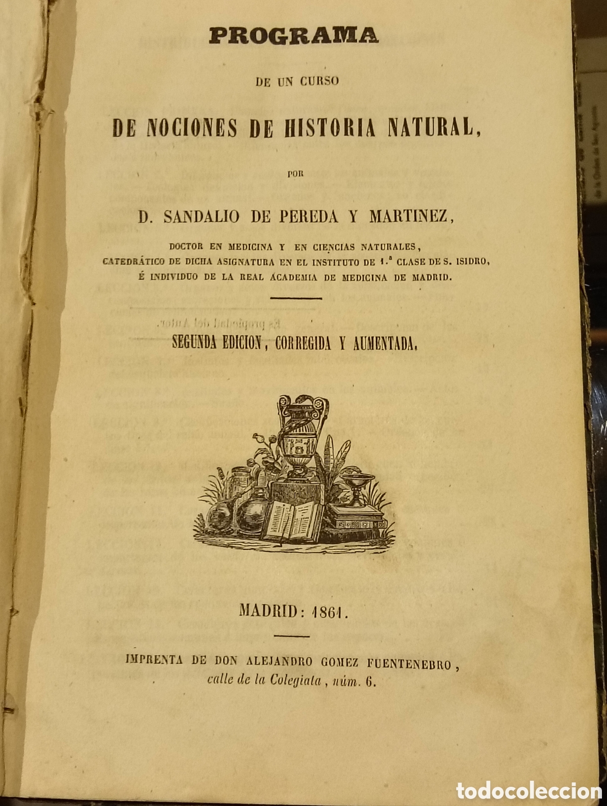 Libros antiguos: Programa de un curso de nociones de historia natural 1861