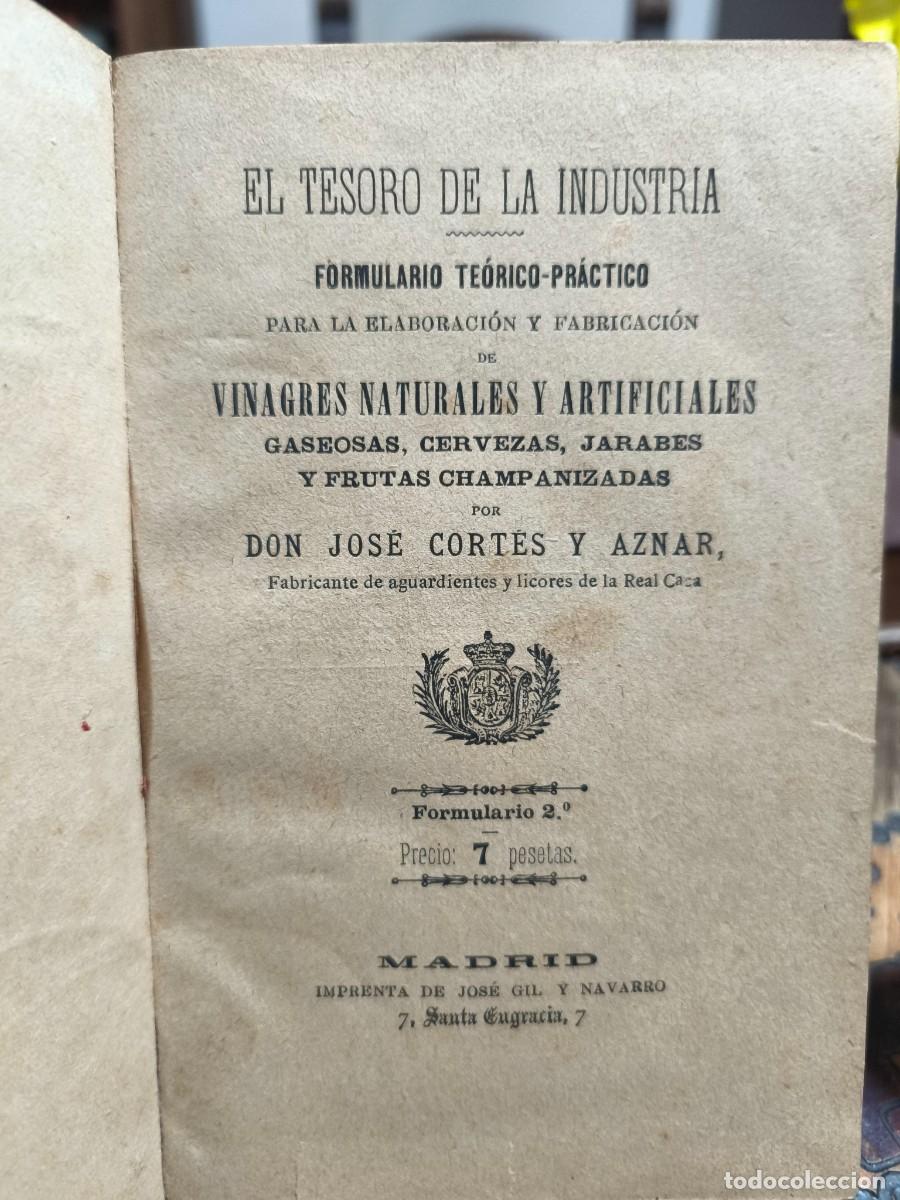Libros antiguos: Jos&eacute; Cort&eacute;s y Aznar &ndash; Vinagres, gaseosas, cervezas, jarabes y frutas champanizadas &ndash; Madrid, 1889