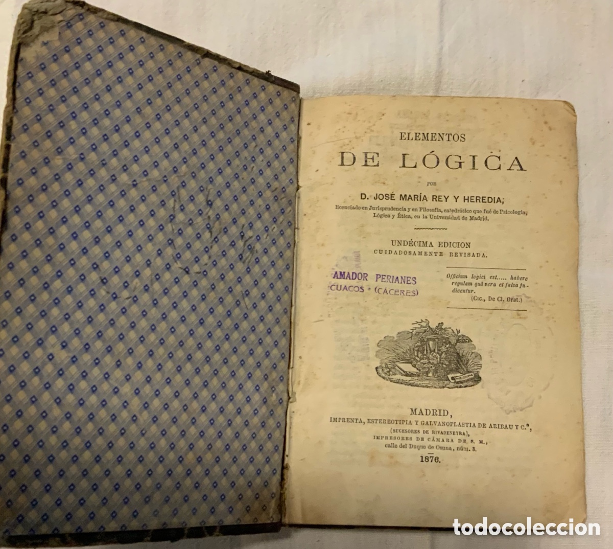 Libros antiguos: Elementos de L&oacute;gica. Jos&eacute; Mar&iacute;a Rey y Heredia