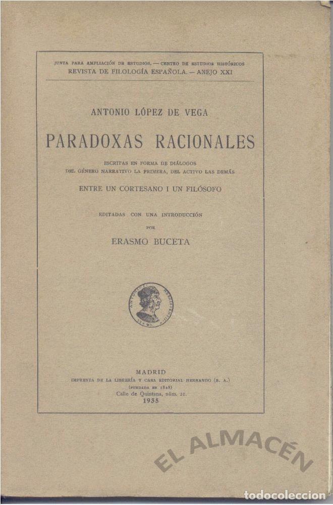 Libri antichi: PARADOXAS RACIONALES (A. L&Oacute;PEZ DE VEGA) - 1935 - SIN USAR NUNCA