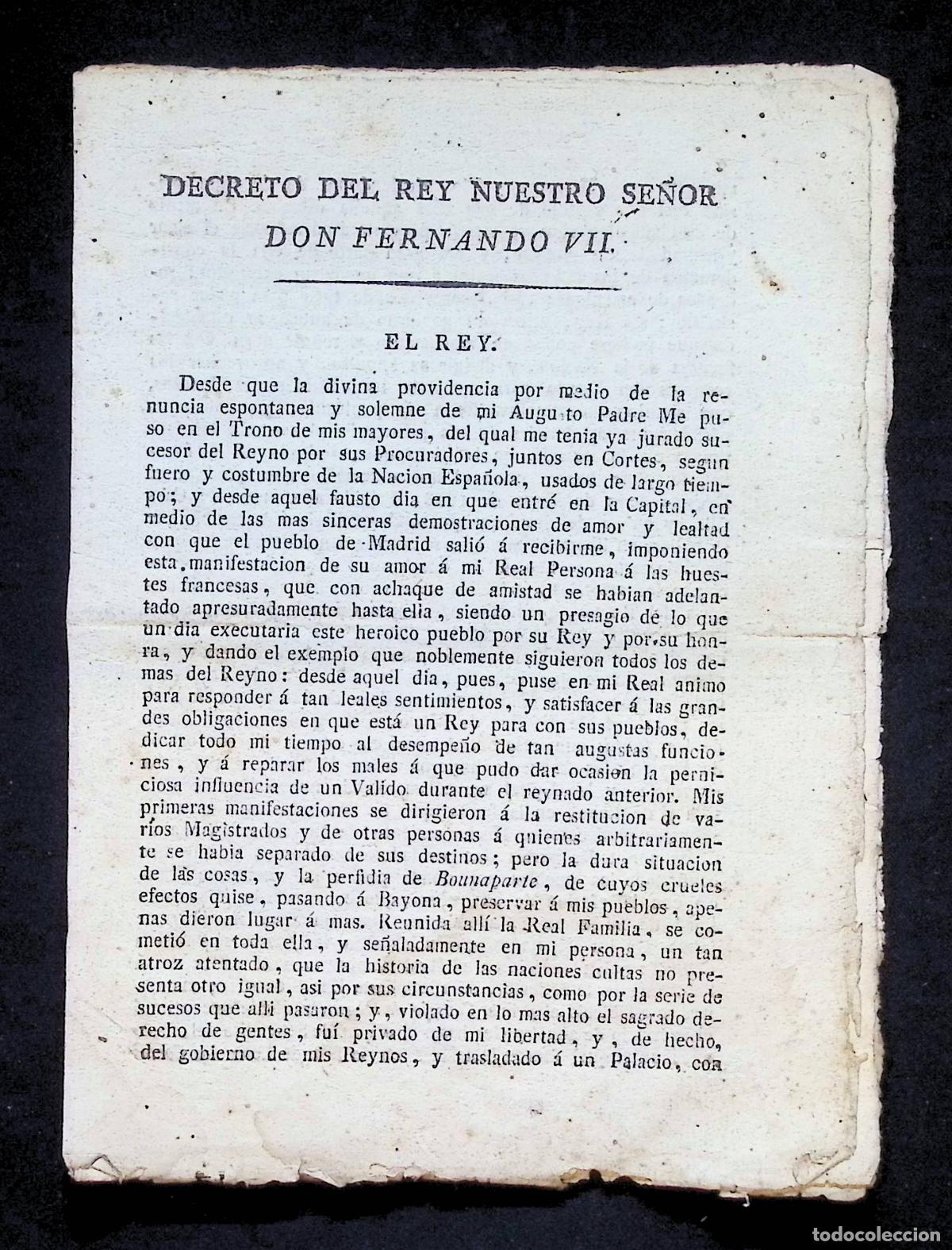 Libros antiguos: DECRETO DEL REY NUESTRO SE&Ntilde;OR DON FERNANDO VII. - [Restablecimiento del Absolutismo.] 1814