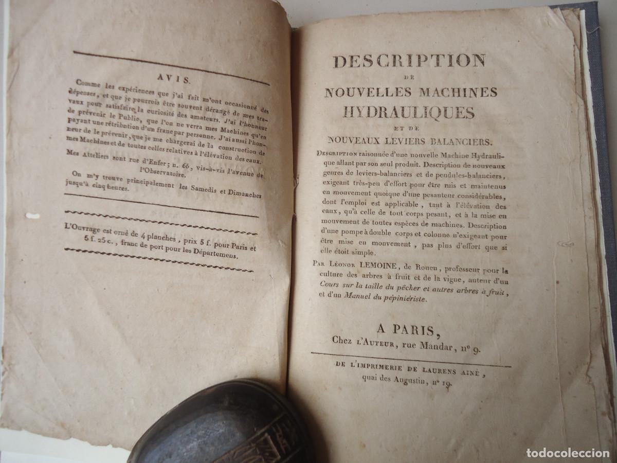Libros antiguos: Descriptions de nouvelles machines hydrauliques et de nouveaux leviers balanciers. L&eacute;onor Lemoine