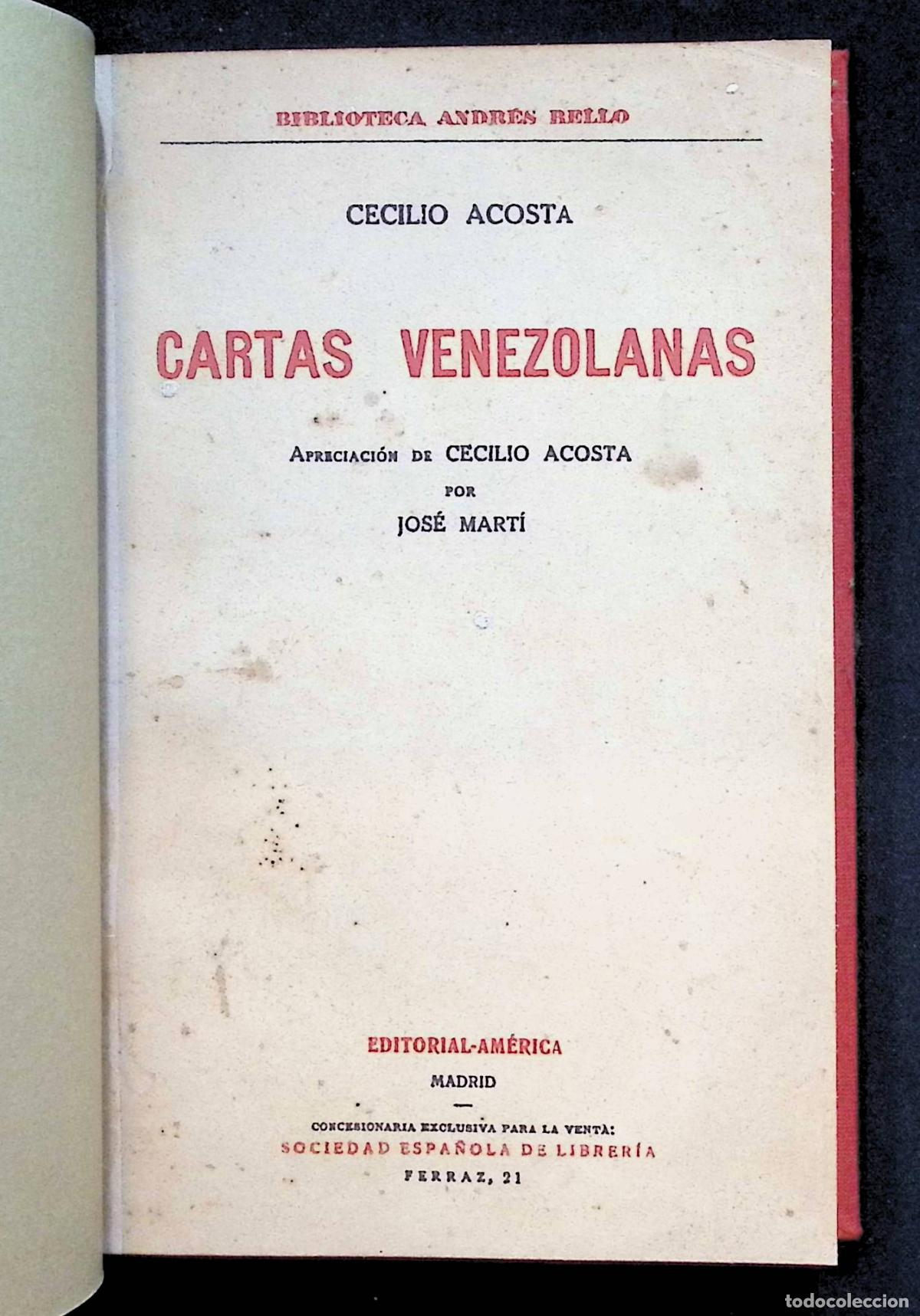 Libros antiguos: CARTAS VENEZOLANAS. - ACOSTA, Cecilio.