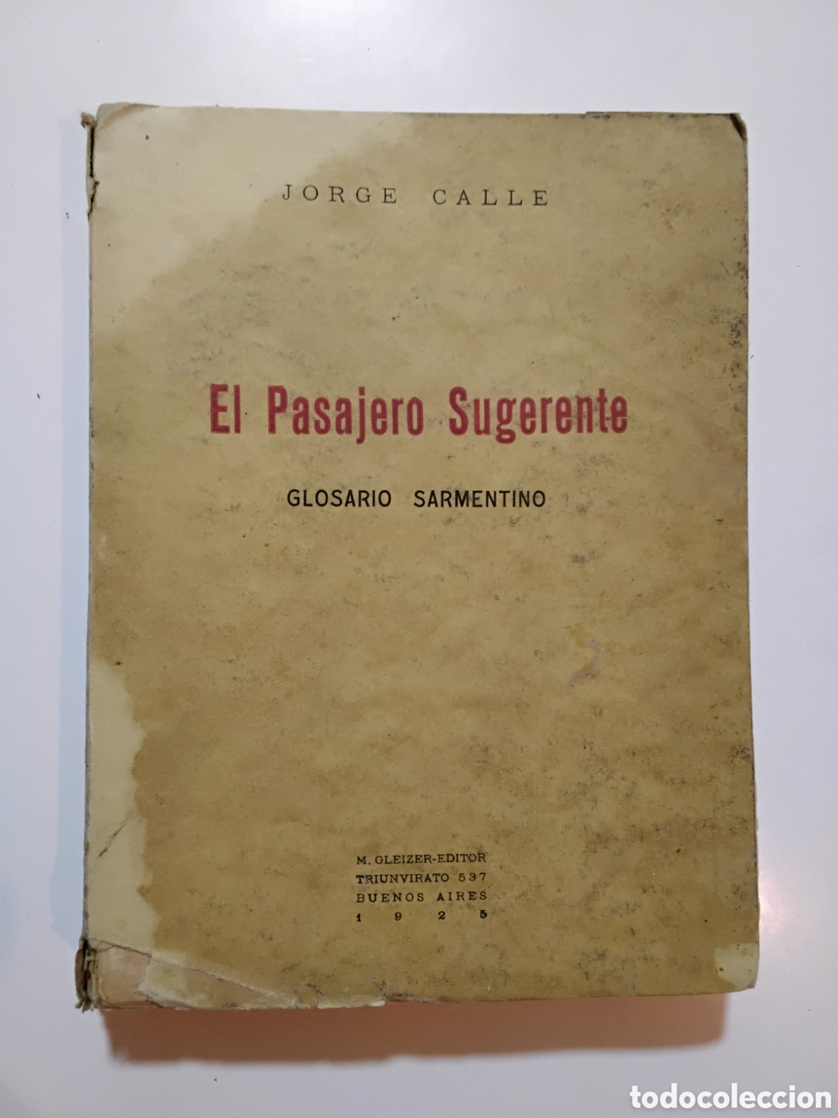 Libros antiguos: Jorge Calle &ndash; El pasajero sugerente. Glosario Sarmentino &ndash; Primera Edici&oacute;n &ndash; M. Gleizer Ed. &ndash; 1925