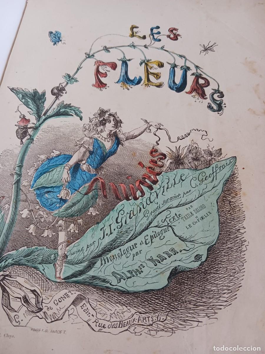 Libros antiguos: MUY RARO: LES FLEURS ANIM&Eacute;ES - COMPLETO CON LAS 52 L&Aacute;MINAS COLOREADAS Y LOS 2 GRABADOS - GRANDVILLE
