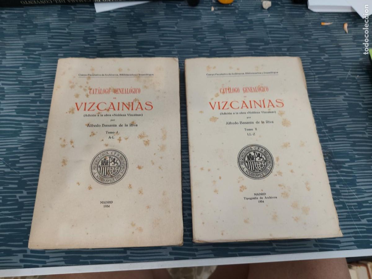 Libros antiguos: CATALOGO GENEALOGICO DE VIZCAINAS,2 TOMOS, ALFREDO BASANTA DE LA RIVA, MADRID,1934,LEER.