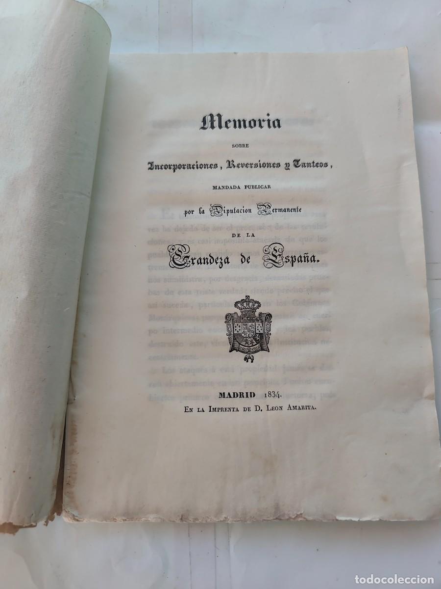 Libros antiguos: Librito Memoria sobre Incorporaciones Reversi&oacute;nes y Tanteos , Madrid 1834