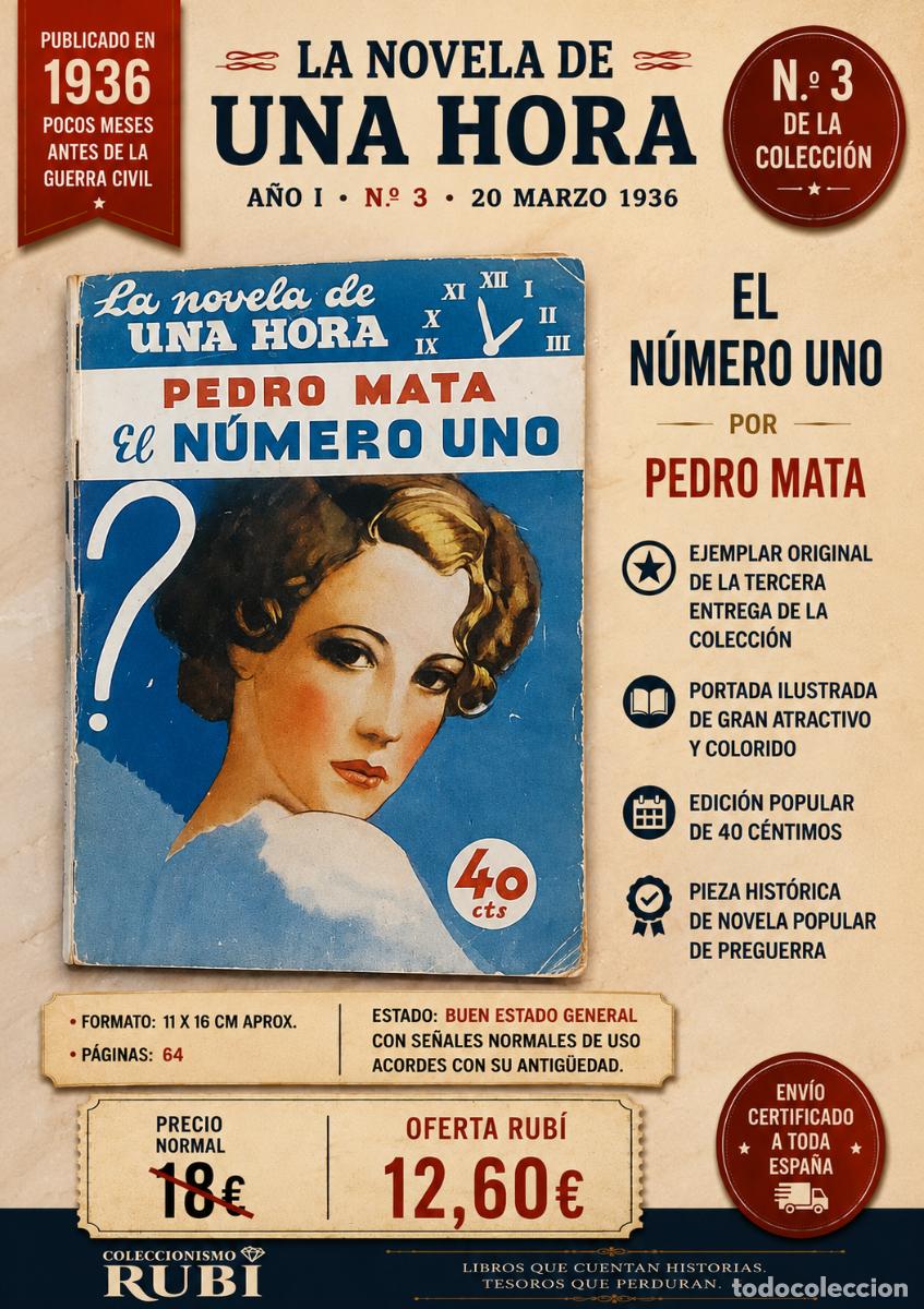 Libros antiguos: A&Ntilde;O 1936!! | LA NOVELA DE UNA HORA N.&ordm; 3 | EL N&Uacute;MERO UNO | PEDRO MATA