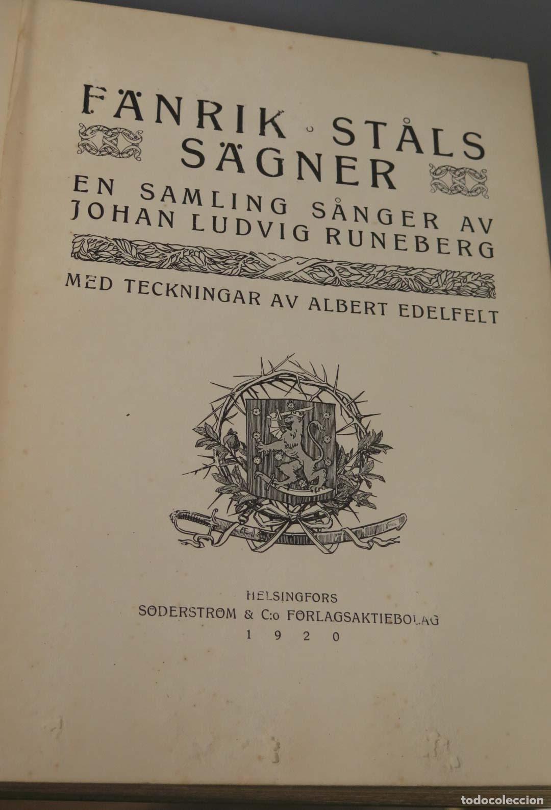 Libros antiguos: F&auml;nrik St&aring;ls s&auml;gner - Johan Ludvig Runeberg - Albert Edelfelt - S&ouml;derstr&ouml;m 1920 - Foto 2