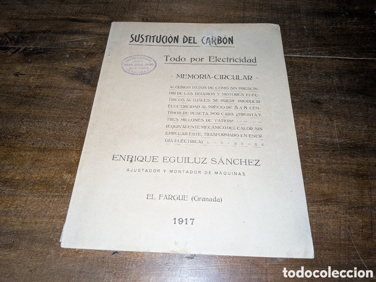 Libros antiguos: Sustituci&oacute;n del carbon todo por electricidad raro folleto cientico el Fargue Granada 1917 34gag