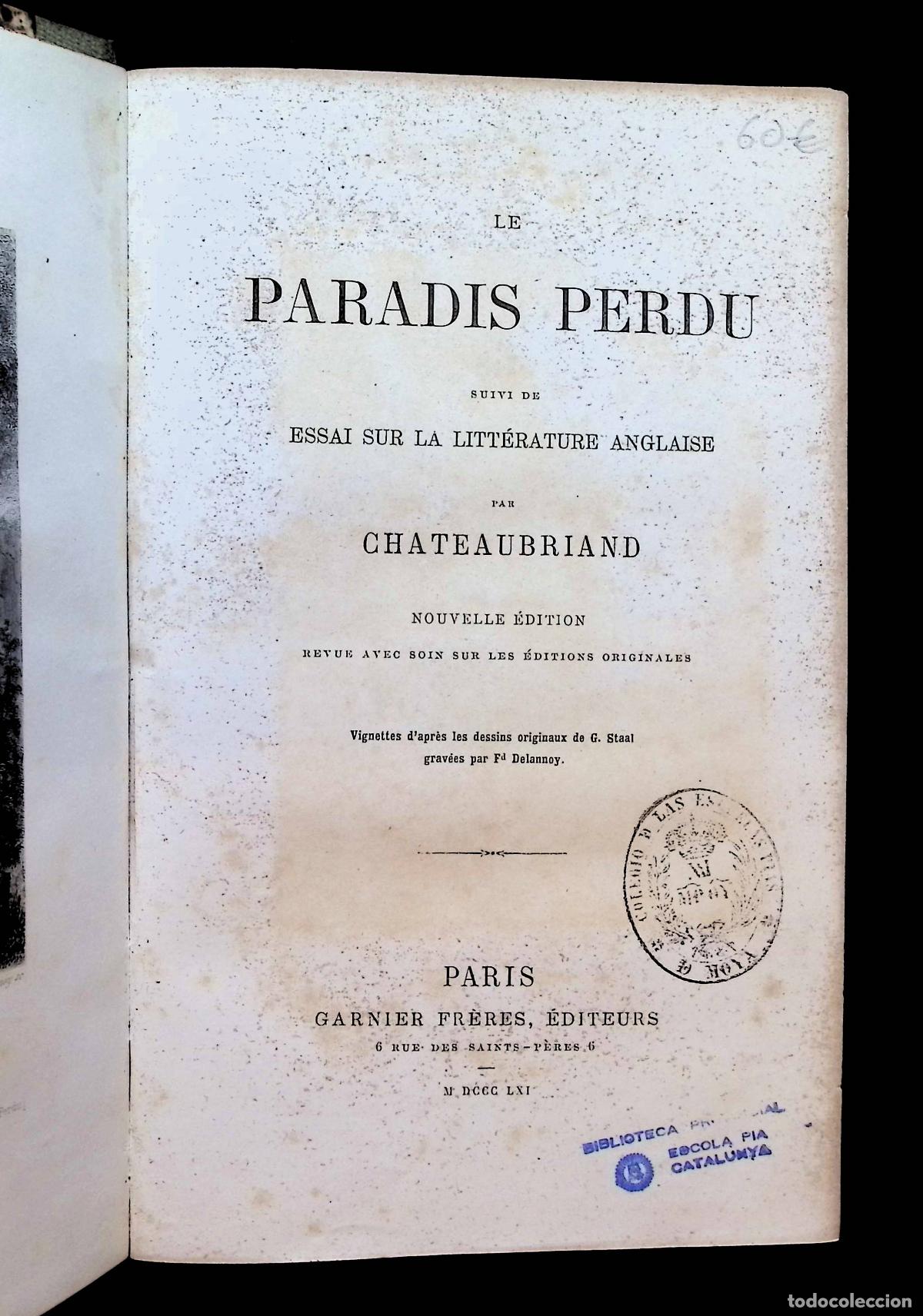 Libros antiguos: LE PARADIS PERDU. ESSAI SUR LA LITT&Eacute;RATURE ANGLAISE. - CHATEAUBRIAND, Fran&ccedil;ois- Ren&eacute;.