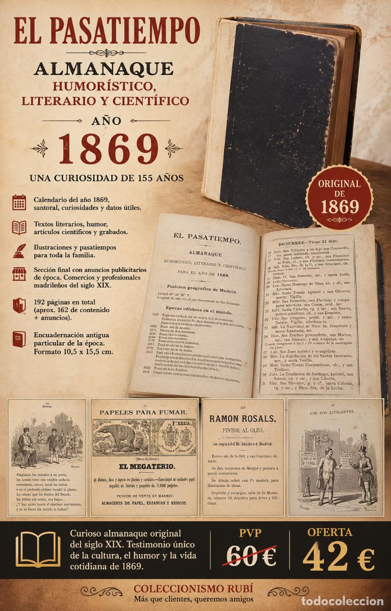 Libros antiguos: A&Ntilde;O 1869 !! | EL PASATIEMPO | ALMANAQUE HUMOR&Iacute;STICO LITERARIO Y CIENT&Iacute;FICO