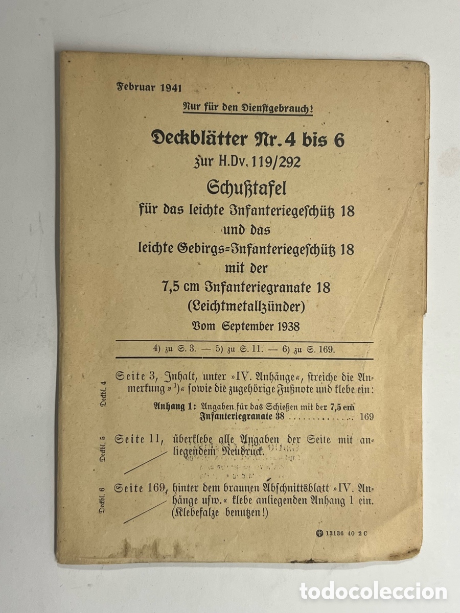 Libros antiguos: TABLA DE TIRO, Ca&ntilde;&oacute;nes: ligero de infanter&iacute;a 18 y de infanter&iacute;a de monta&ntilde;a 18. Alemania (a.1941)