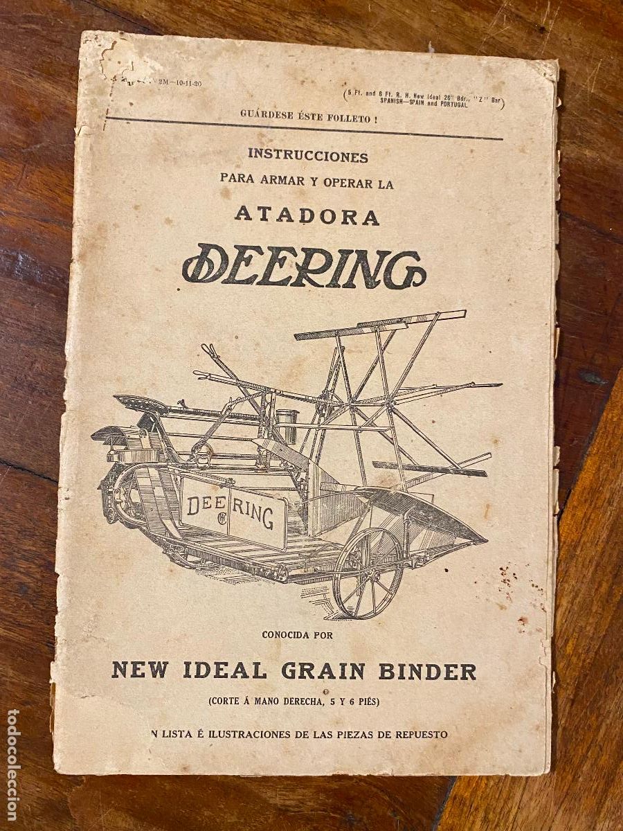 Libros antiguos: instrucciones para armar y operar la atadora Deering