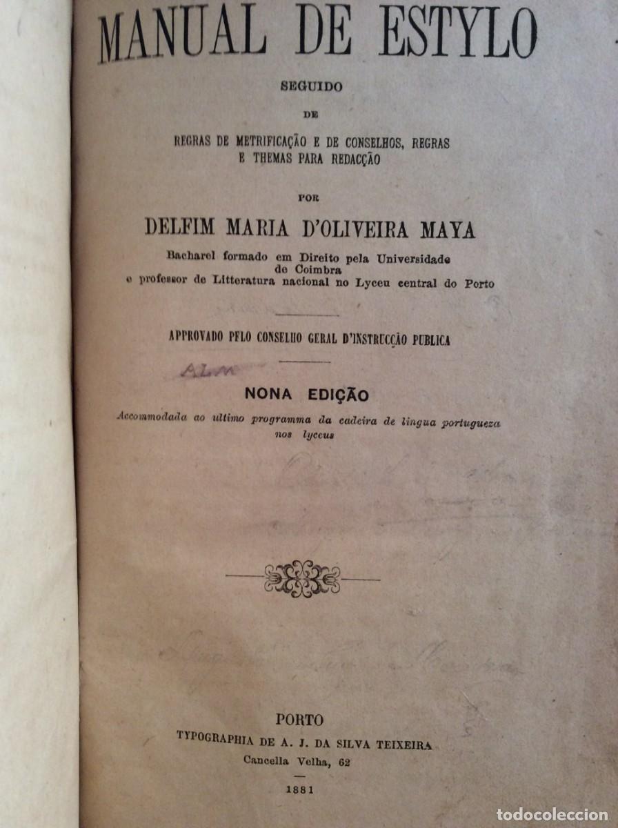 Libros antiguos: Manual de Estylo&rdquo; (seguido de metrifica&ccedil;&atilde;o, conselhos, regras e themas de redac&ccedil;&atilde;o)...1881