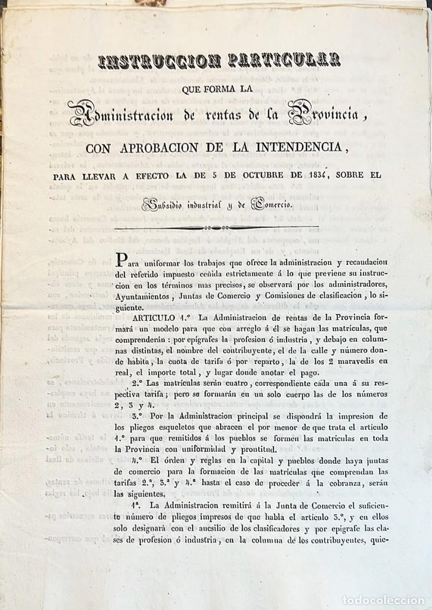 Libros antiguos: INSTRUCCI&Oacute;N particular que forma la Administraci&oacute;n de rentas... sobre el Subsidio industrial