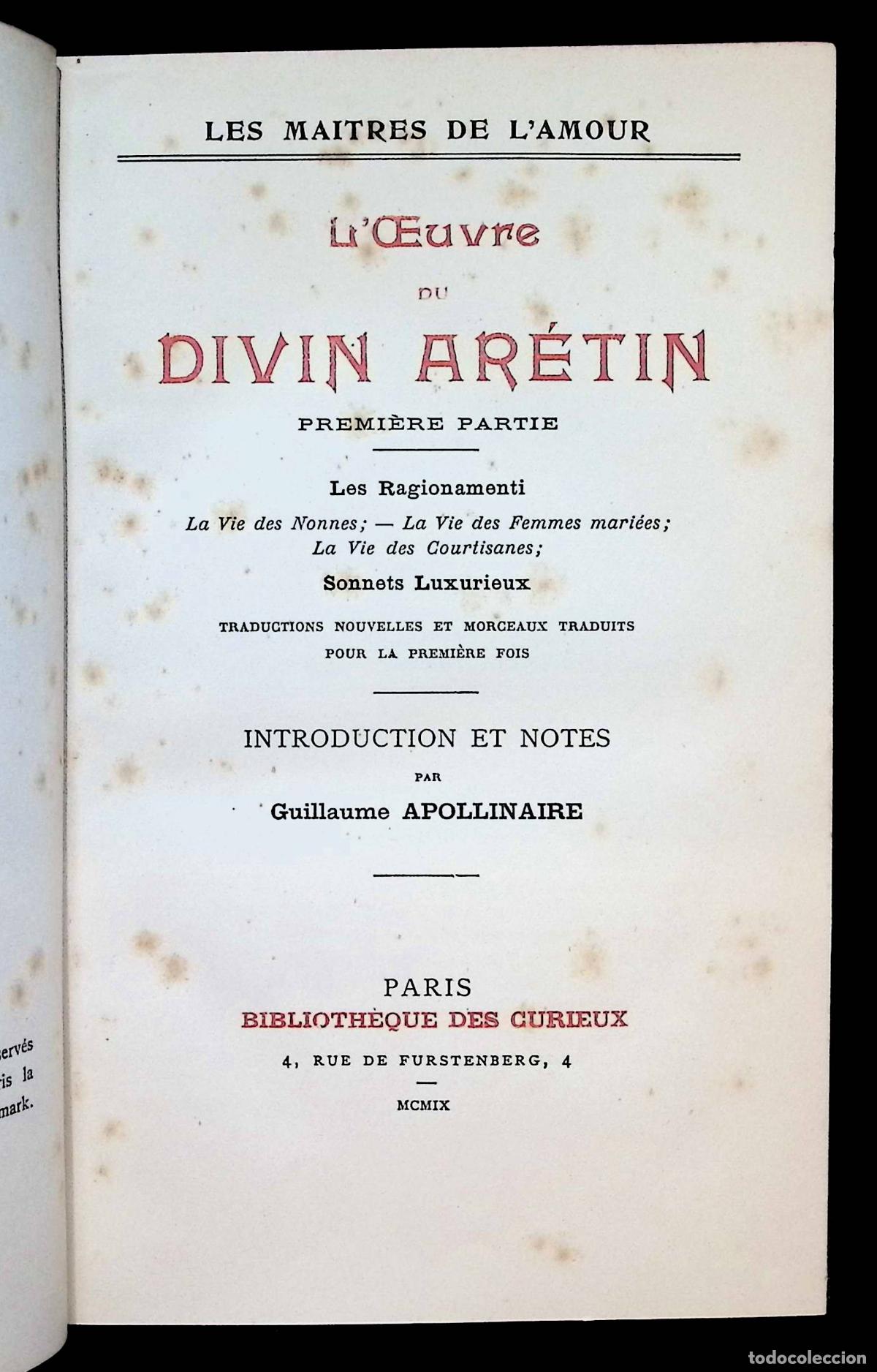 Libros antiguos: L'OEUVRE DU DIVINE AR&Eacute;TIN. (I) La vie des Nonnes. La Vie des Femmes Mari&eacute;es... - 1909-1910. 2 TOMOS.