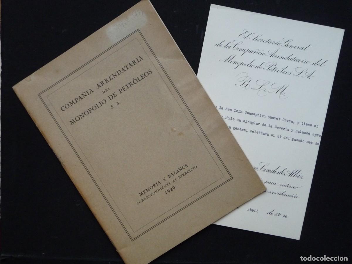 Libros antiguos: CAMPSA. MEMORIA Y BALANCE DE LA COMPA&Ntilde;IA ARRENDATARIA DEL MONOPOLIO DE PETROLEOS A&Ntilde;O 1929
