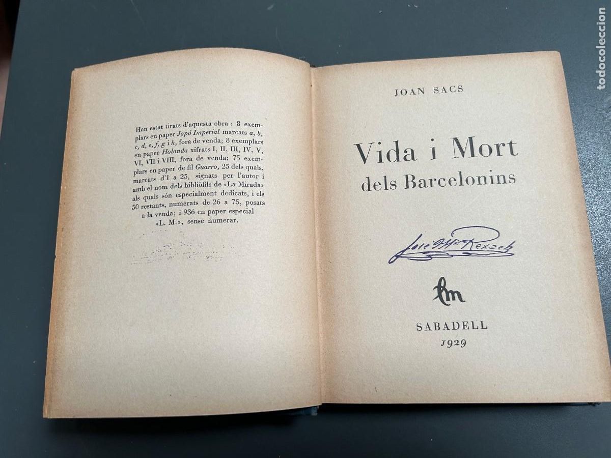 Libros antiguos: VIDA I MORT DELS BARCELONINS. JOAN SACS. FELIU ELIAS. APA. 1&ordm; EDICIO. 1929.