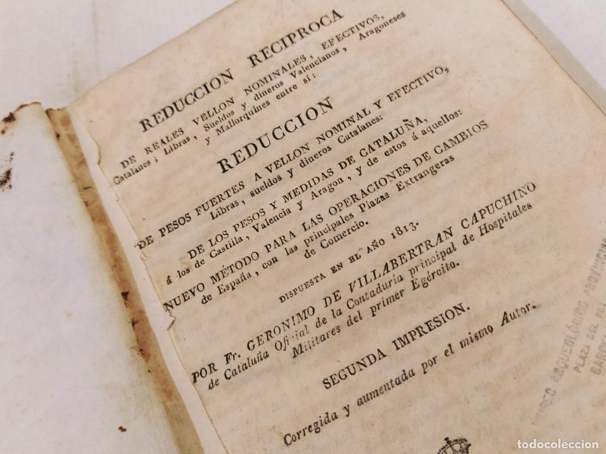 Old books: REDUCCION RECIPROCA DE REALES VELLON NOMINALES EFECTIVOS CATALANES LIBRAS ETC - A&Ntilde;O 1816 - LIBRO