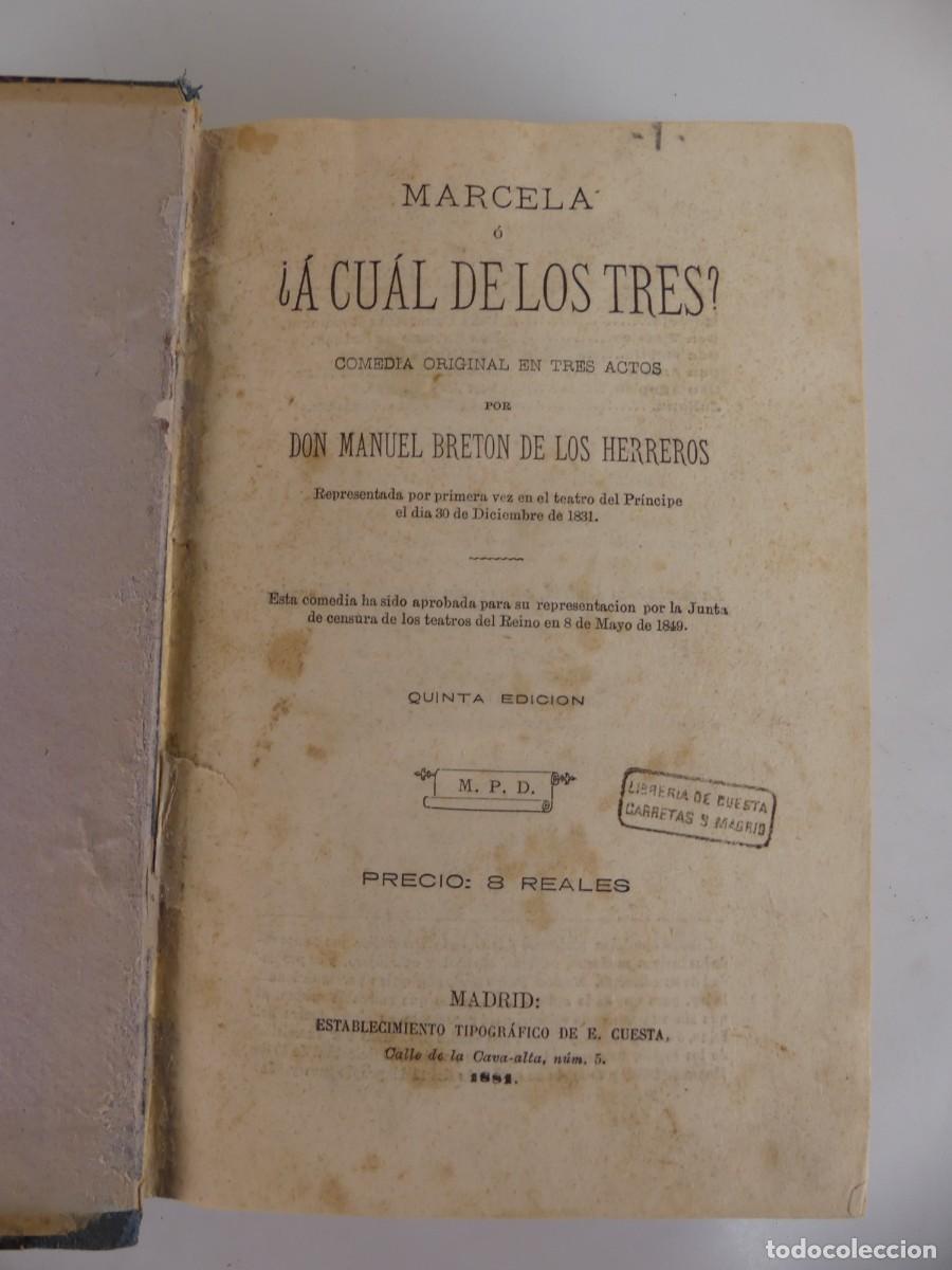Libri antichi: Libro Antiguo - Marcela o &iquest;A cual de los tres? - A&ntilde;o 1881