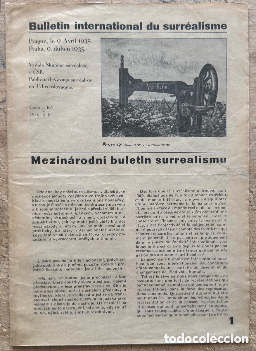 Livros antigos: Bulletin International de Surr&eacute;alisme n. 1 (Checoslovaquia). abril 1935.