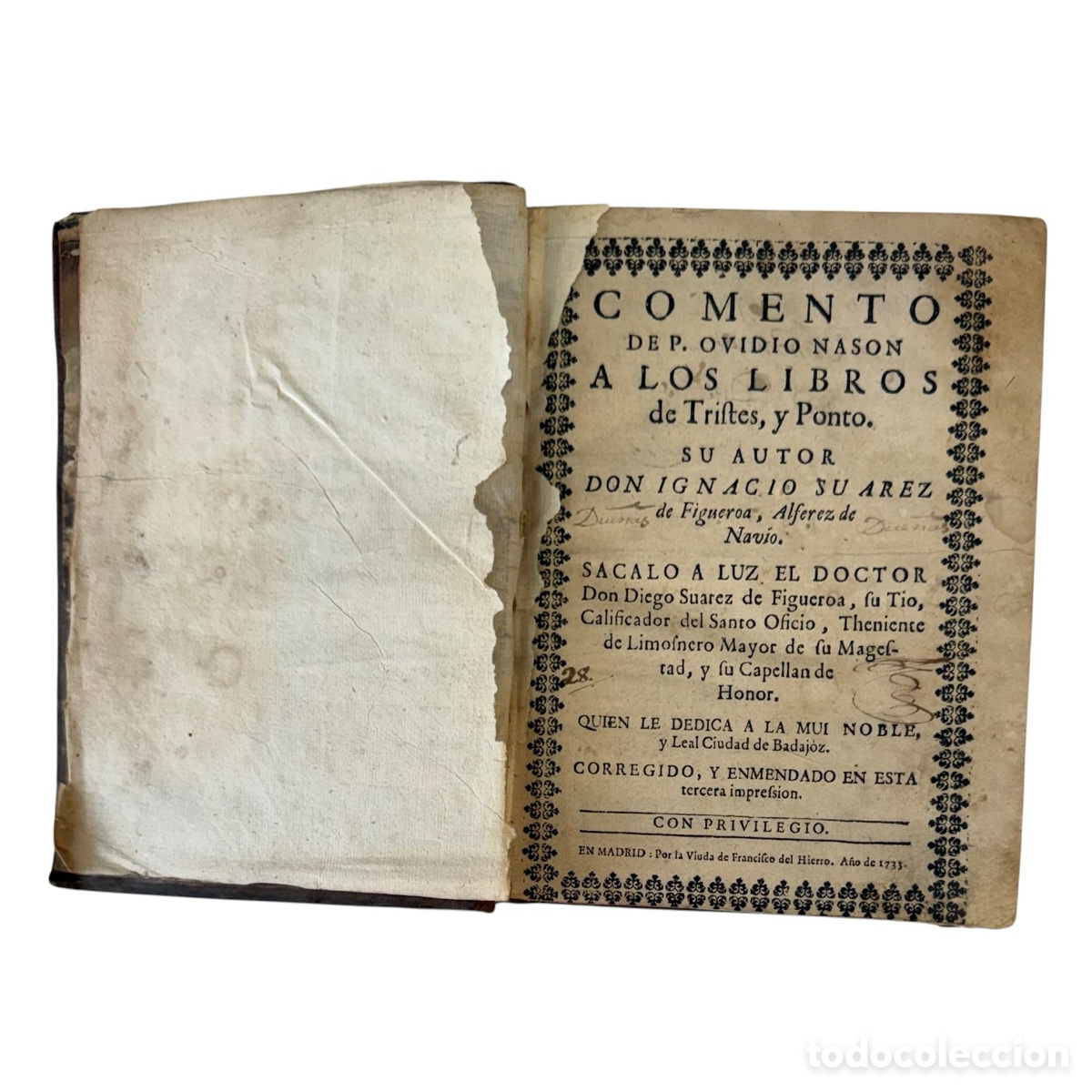 Libros antiguos: Libro Comento de P. Ovidio Nas&oacute;n a los libros de Tristes y Ponto de 1733