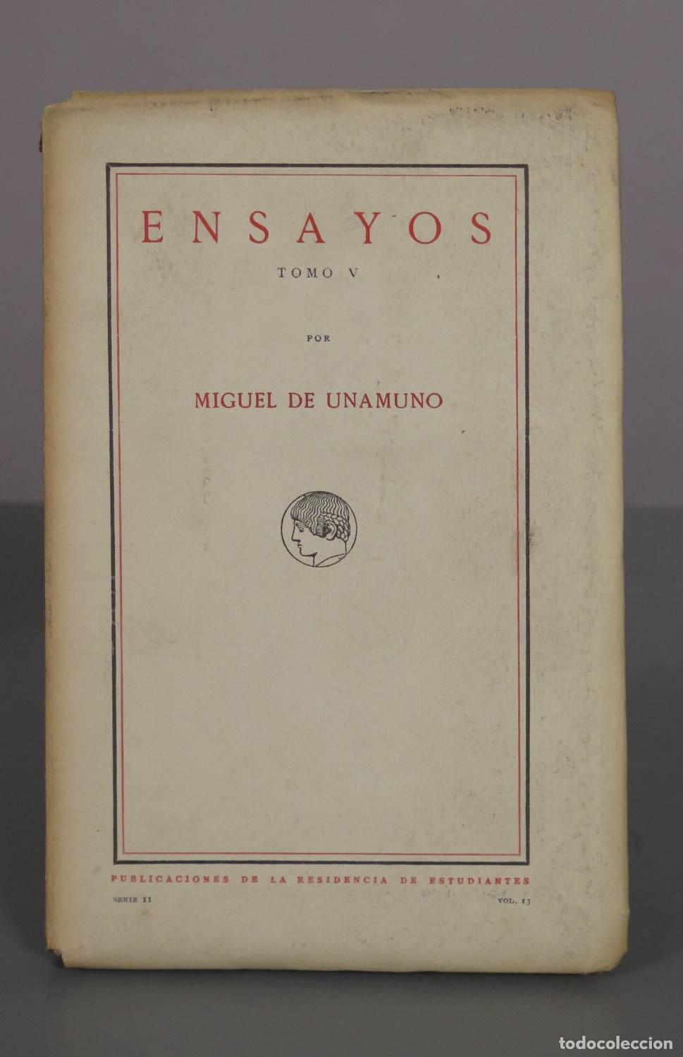 Libros antiguos: Ensayos Tomo V - Miguel de Unamuno - Residencia de Estudiantes 1917