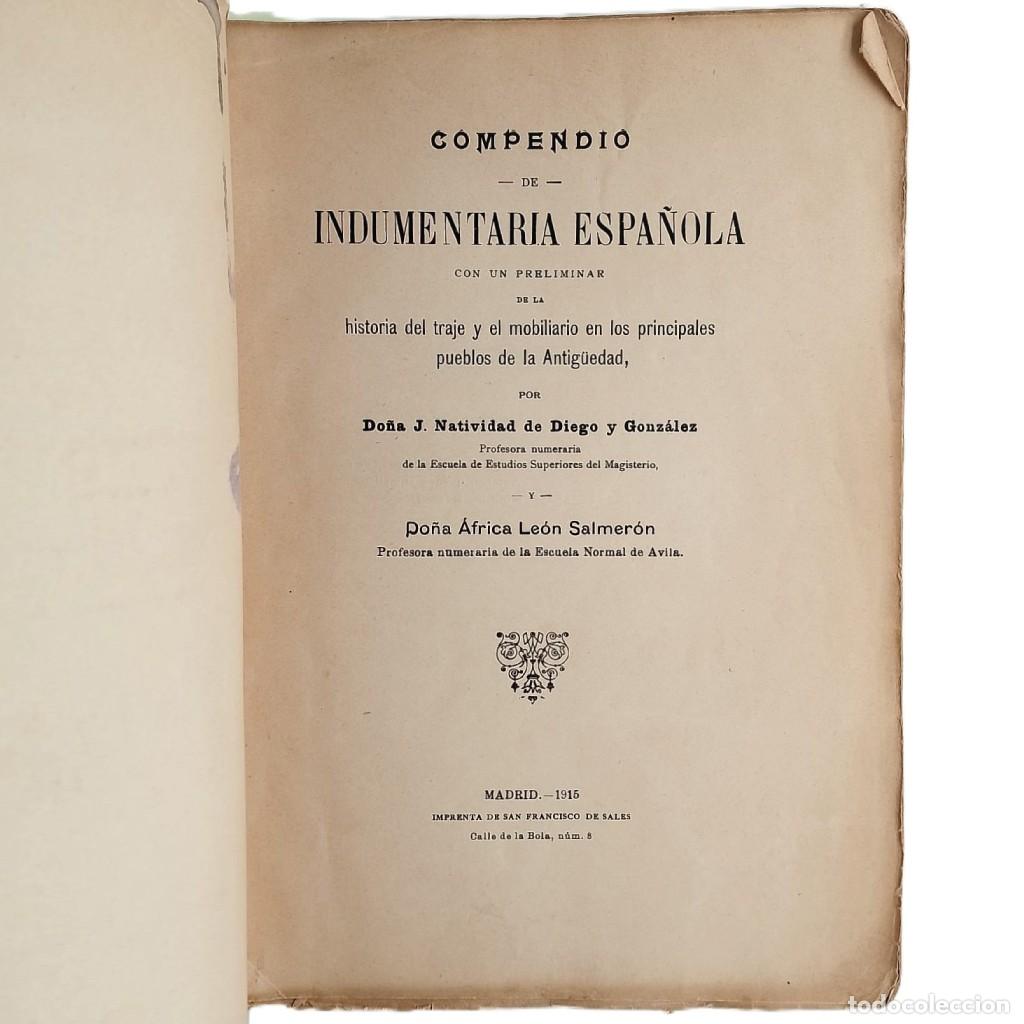 Libros antiguos: COMPENDIO DE INDUMENTARIA ESPA&Ntilde;OLA. Diego y Gonz&aacute;lez, J. Natividad/ Le&oacute;n Salmer&oacute;n, &Aacute;frica
