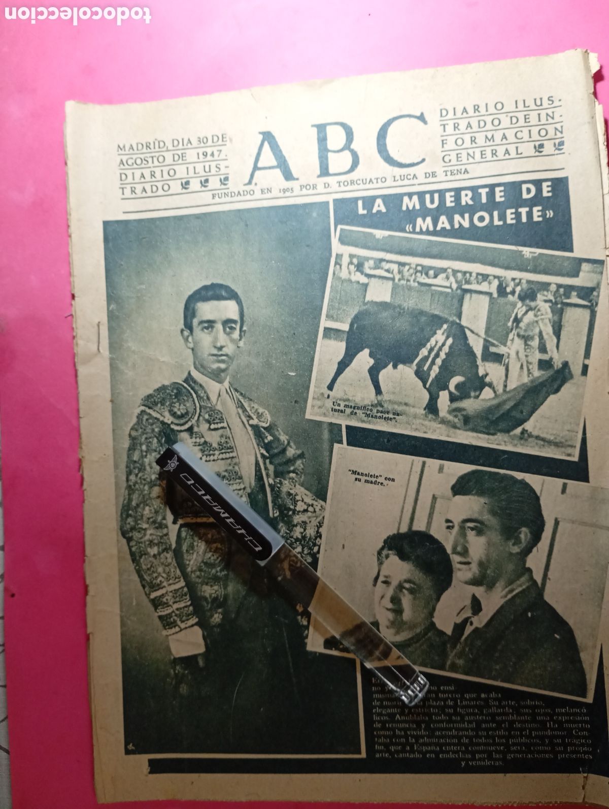 Libros antiguos: LA MUERTE DE MANOLETE -ABC MADRID 30 DE AGOSTO DE 1947