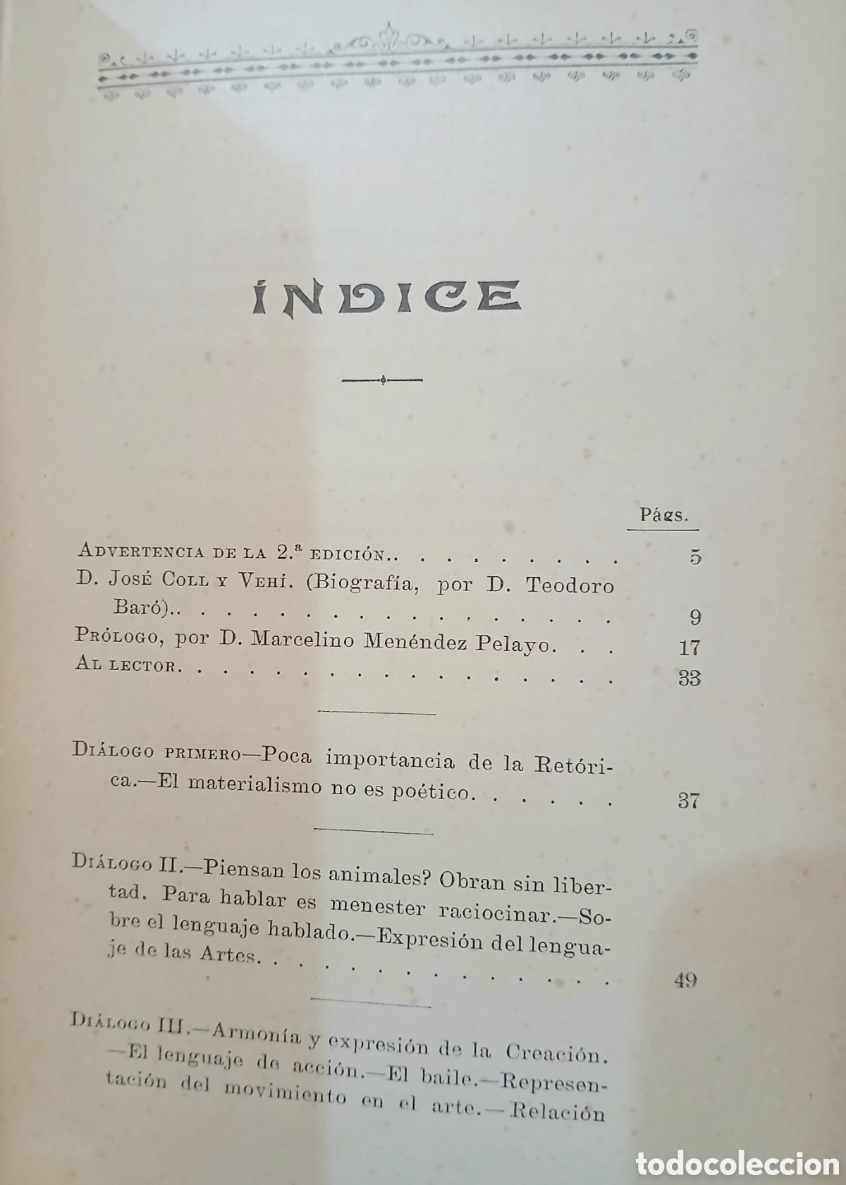Libros antiguos: Di&aacute;logos literarios, Jos&eacute; Coll y Veh&iacute; - Foto 6