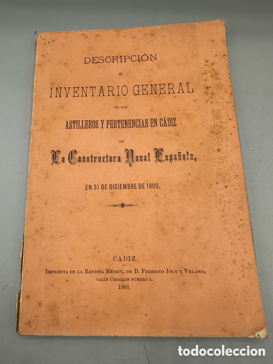 Libros antiguos: Libro Inventario general astilleros de C&aacute;diz 31 de diciembre de 1900