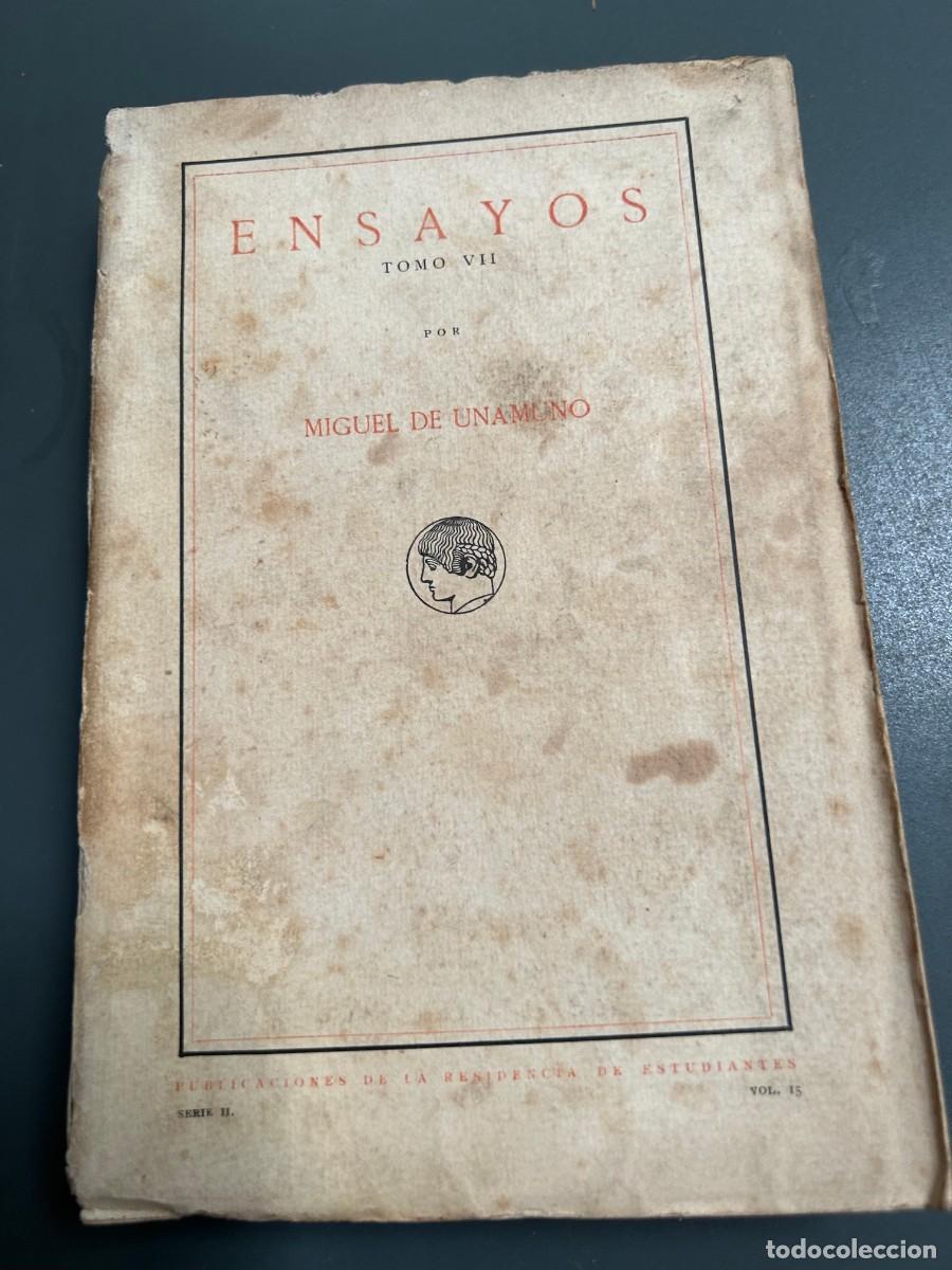 Libros antiguos: ENSAYOS. MIGUEL DE UNAMUNO. RESIDENCIA DE ESTUDIANTES. 1918.