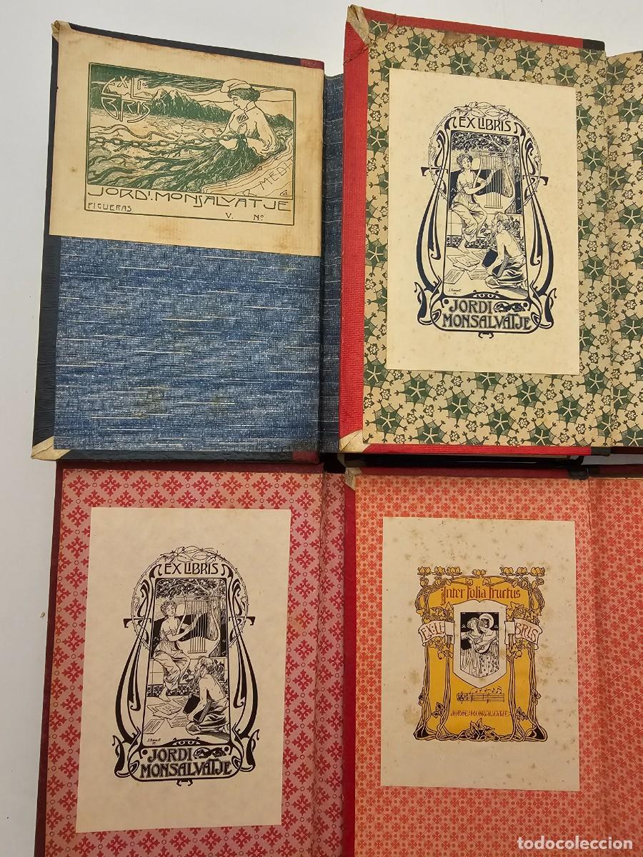 Libros antiguos: 4 EX-LIBRIS DIFERENTES DE JORDI MONSALVATJE, CERCA 1900, PEGADOS A LIBROS, (18X12)