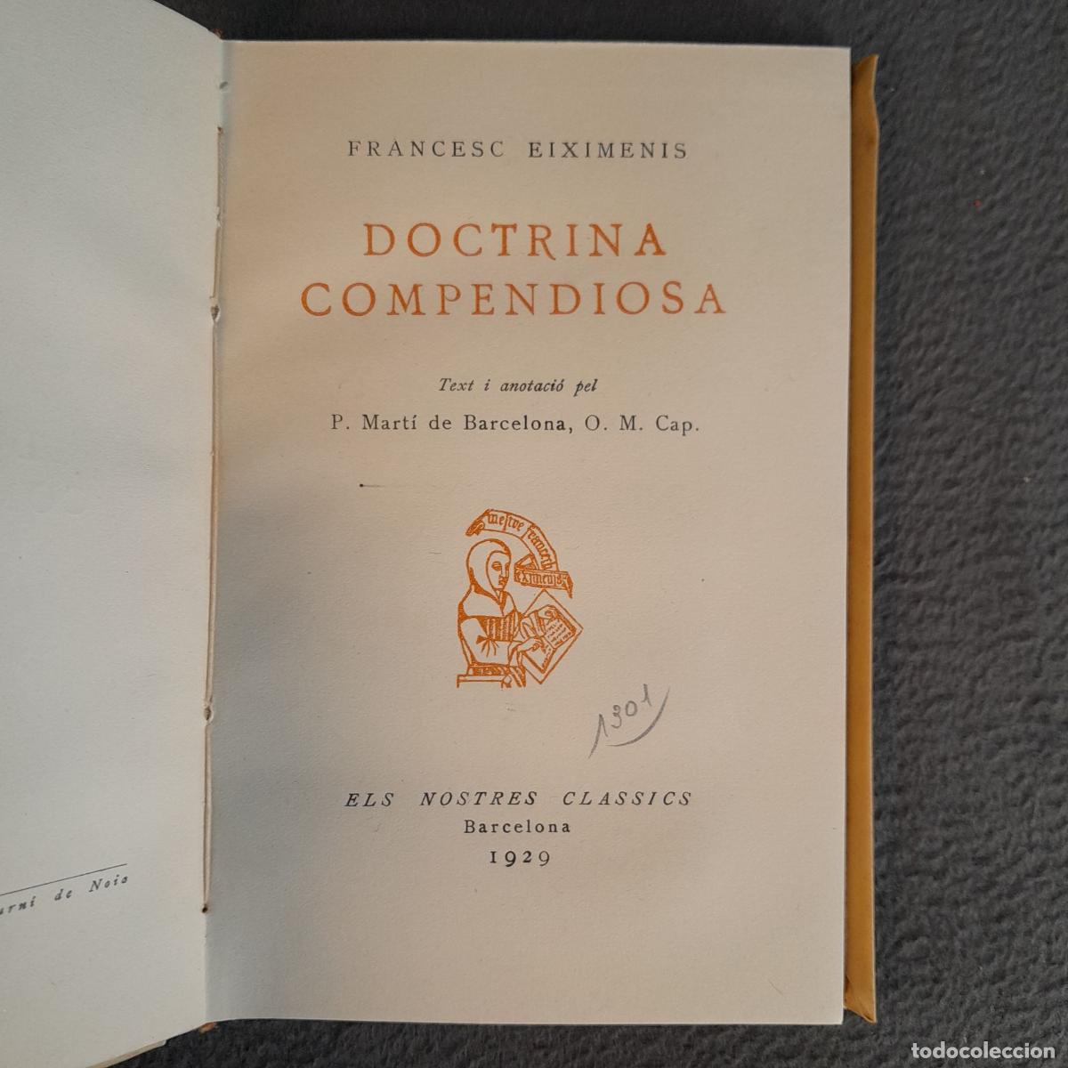 Libros antiguos: TP-27. DOCTRINA COMPENDIOSA. FRANCESC EIXIMENIS. A&Ntilde;O 1929 - Foto 2
