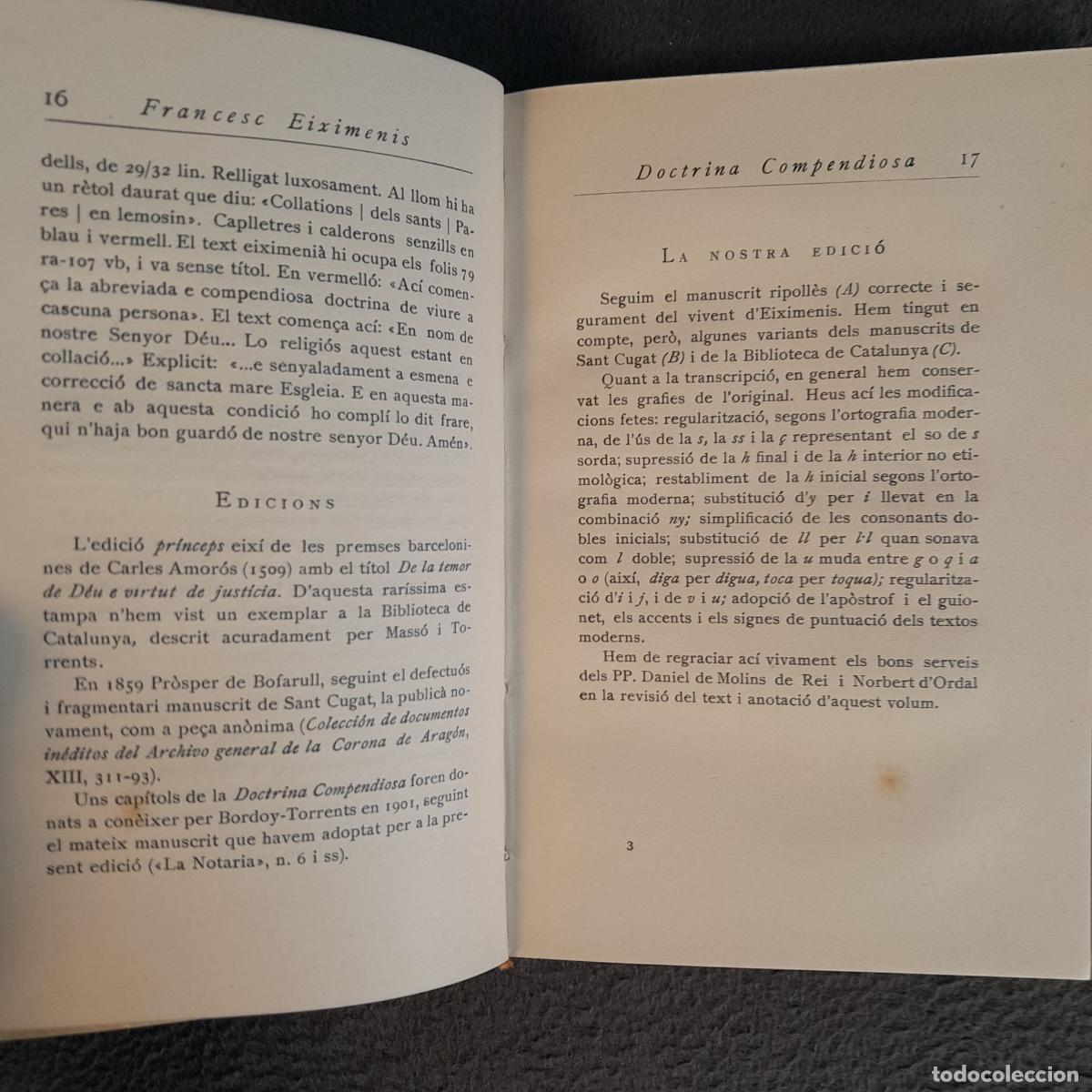Libros antiguos: TP-27. DOCTRINA COMPENDIOSA. FRANCESC EIXIMENIS. A&Ntilde;O 1929 - Foto 3