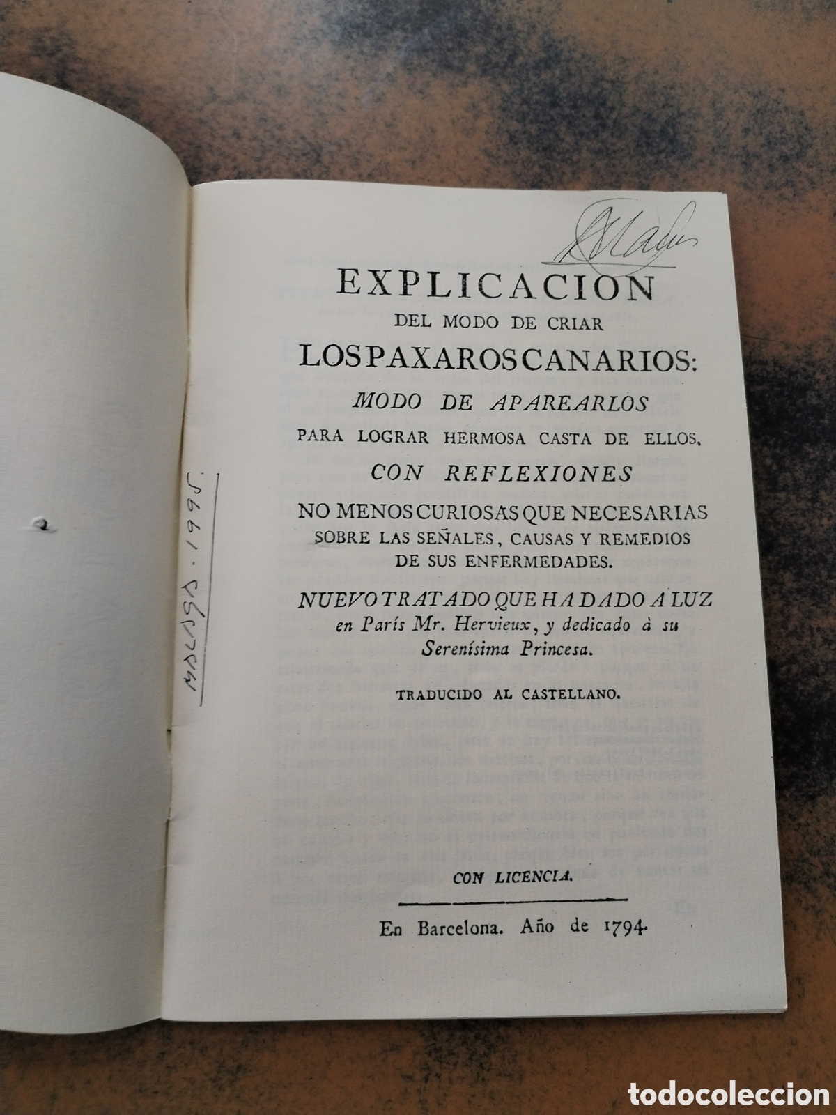 Libros antiguos: Explicaci&oacute;n del Modo de Criar los Paxaros Canarios facs&iacute;mil - Foto 2