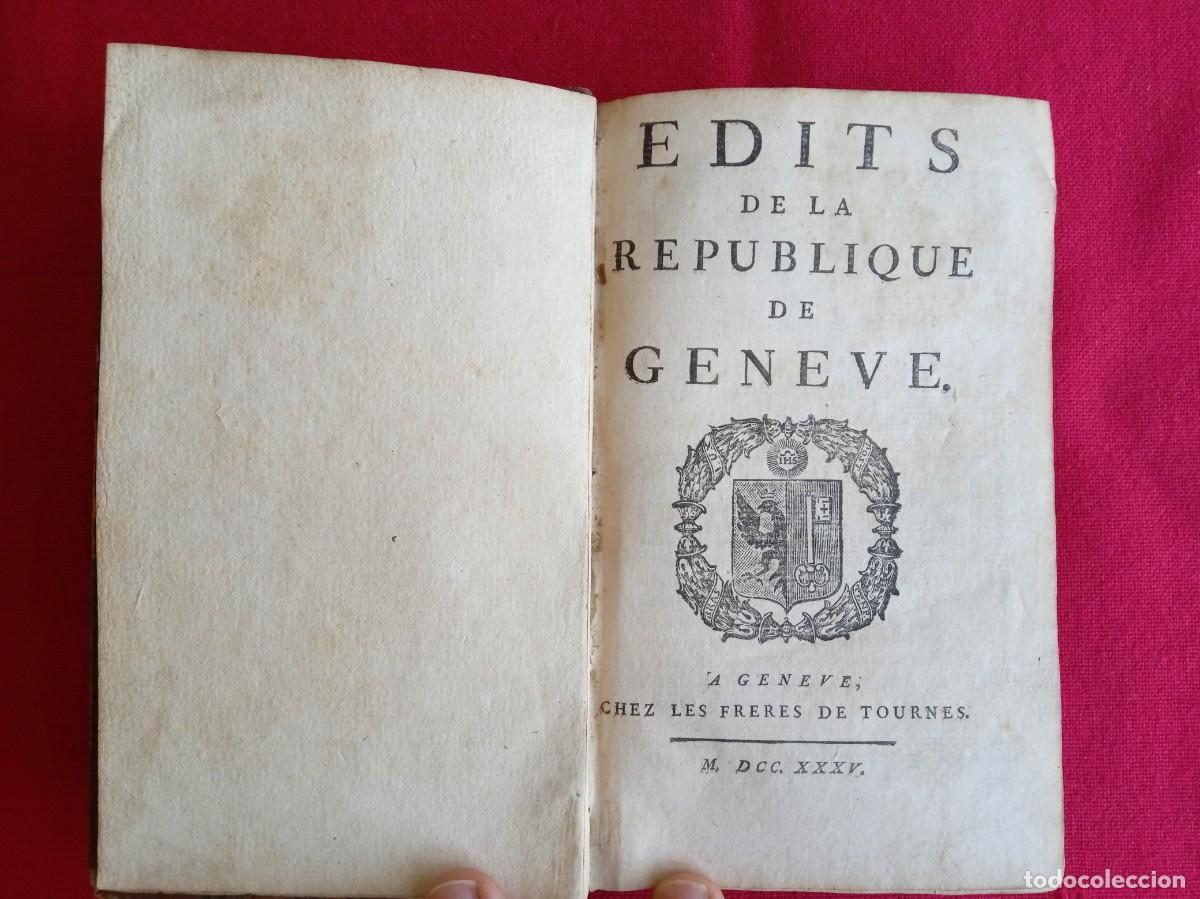 Libros antiguos: Libro antiguo titulado Edits de la R&eacute;publique de Gen&egrave;ve a&ntilde;o 1735