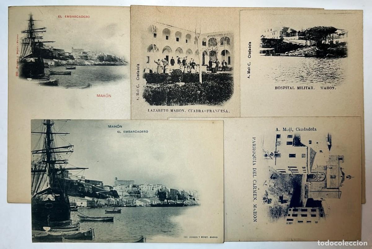Libros antiguos: COLECCI&Oacute;N de 5 postales de Mah&oacute;n. Anterior a 1905.