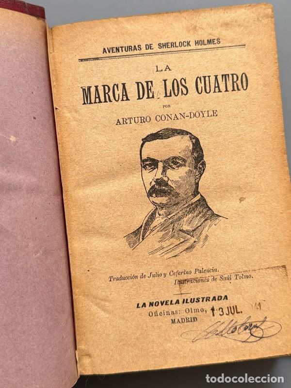 Libros antiguos: La marca de los cuatro, El pulgar del ingeniero..., Arthur Conan Doyle - La Novela Ilustrada, c.1910