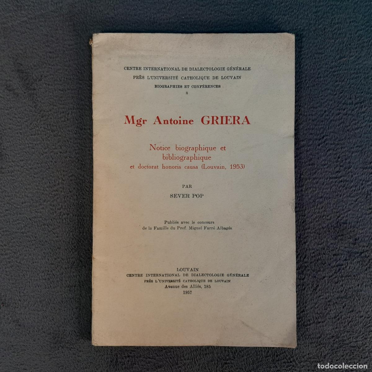 Antiquarische B&uuml;cher: TP-53.SEVER POP: MGR ANTOINE GRIERA. NOTICE BIOGRAPHIQUE ET BIBLIOGRAPHIQUE. A&Ntilde;O 1957